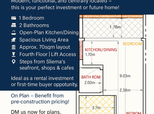 💥 Stylish 1-Bedroom Apartment | Prime Sliema